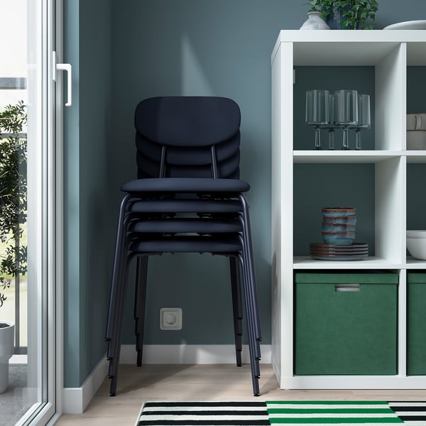 DOCKSTA / SANDSBERG Sto i 4 stolice, bela/Remmarn tamnoplava, 103 cm