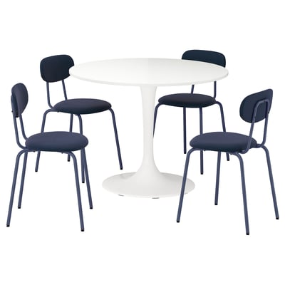 DOCKSTA / SANDSBERG Sto i 4 stolice, bela/Remmarn tamnoplava, 103 cm