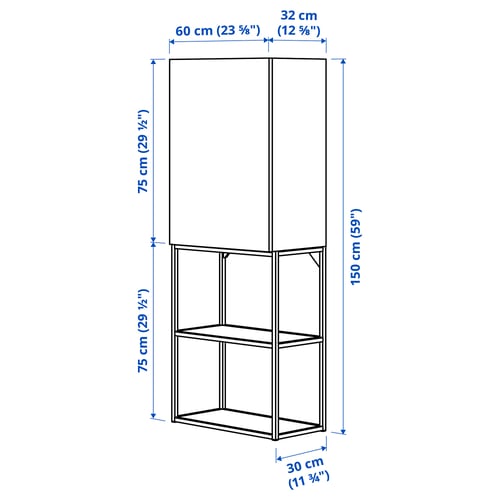 ENHET Kombinacija za odlaganje, boja antracita/bela, 60x32x150 cm