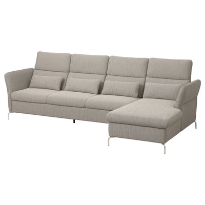 FAMMARP Sofa 4-sed i lenjivac, desno metal/Viarp bež/smeđa