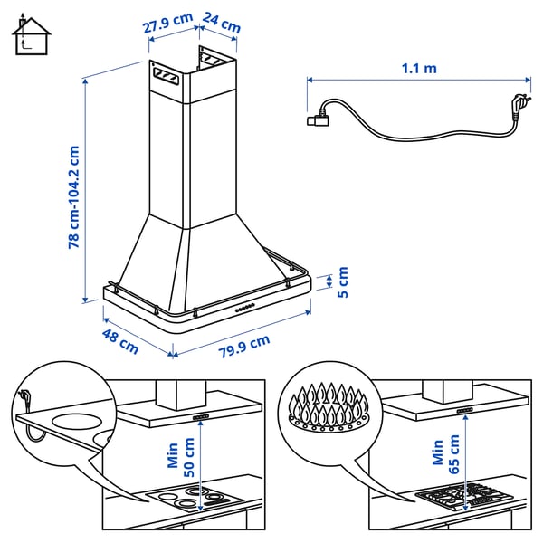FÖLJANDE Zidni aspirator, nerđajući čelik, 80 cm