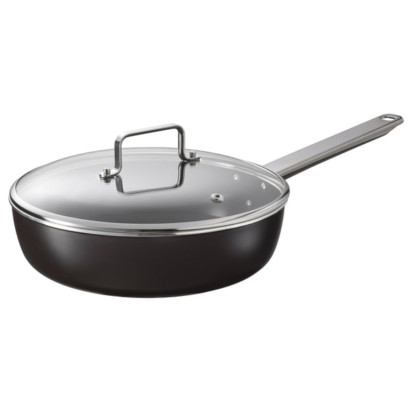 GULDÖRING Duboki tiganj s poklopcem, neprianjajući sloj staklo/Crnosiva, 24 cm