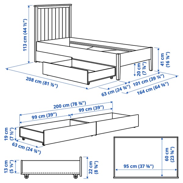 GULLABERG Okvir kreveta s 2 kut. za odlaganje, bela, 90x200 cm