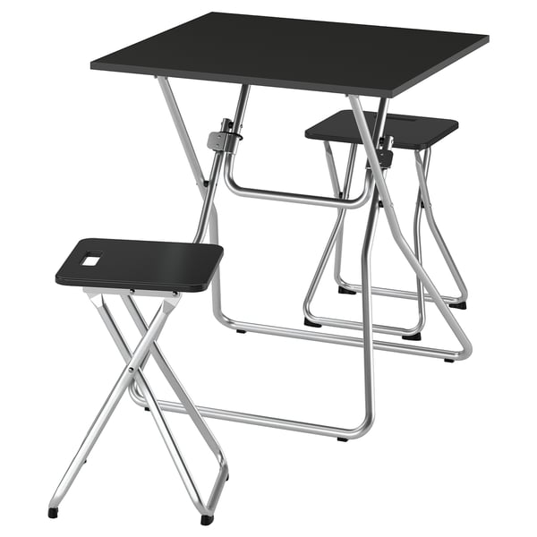 GUNDE / GUNDE Sto i 2 stoličice, preklopno crna/preklopno crna, 67x67 cm