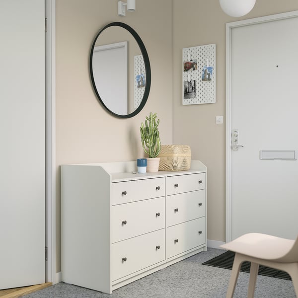 HAUGA Komoda sa 6 fioka, bela, 138x46x84 cm