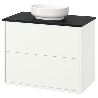 HAVBÄCK / VINDELÄLVEN Postolje umiv. s fiokama/umivaonik, bela/crna im. mermera, 82x49x77 cm