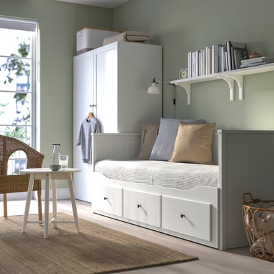 HEMNES Dnevni krevet s 3 fioke/2 dušeka, bela/Åfjäll srednje tvrdo, 80x200 cm