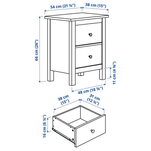 HEMNES Komoda s 2 fioke, belo bajcovano, 54x66 cm