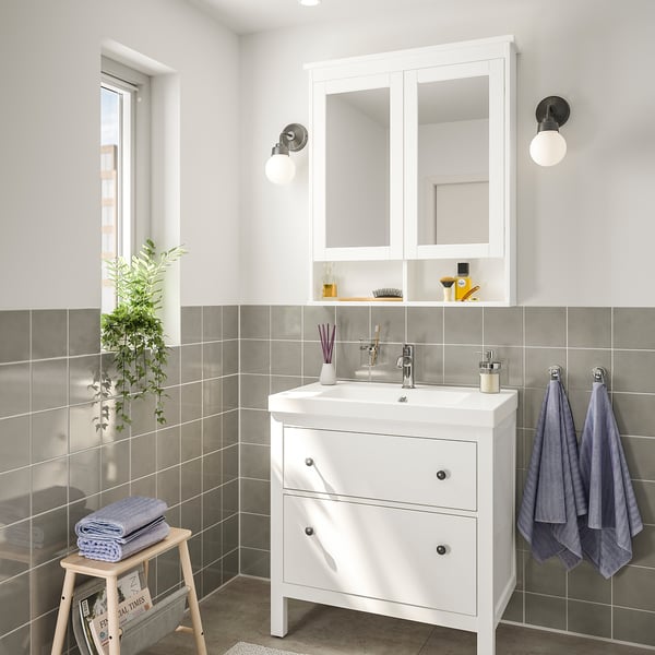 HEMNES / ORRSJÖN Postolje umiv. s fiokama/umivaonik, bela, 82x49x89 cm