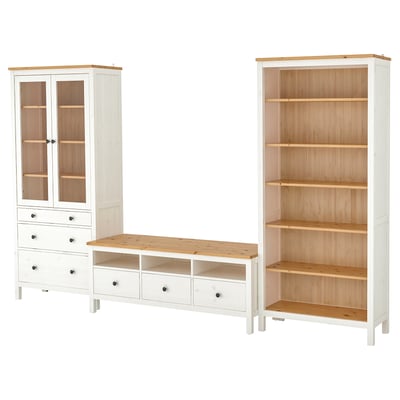 HEMNES TV komb. za odlaganje, belo bajcovano/svetlosmeđa bistro staklo, 326x197 cm