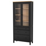 HEMNES Vitrina s 3 fioke, crno-smeđa/svetlosmeđa, 90x197 cm