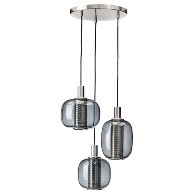 HÖGVIND Visilica s 3 lampe, niklovano/siva staklo, 41 cm