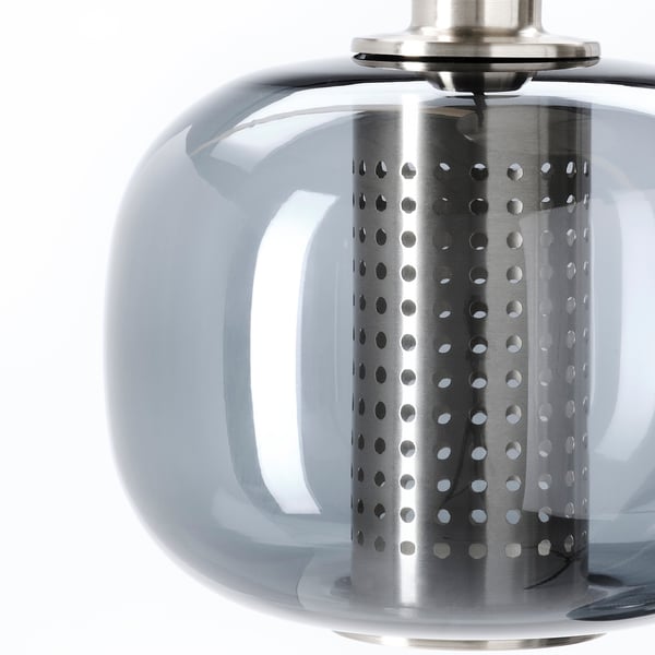 HÖGVIND Visilica s 3 lampe, niklovano/siva staklo, 41 cm