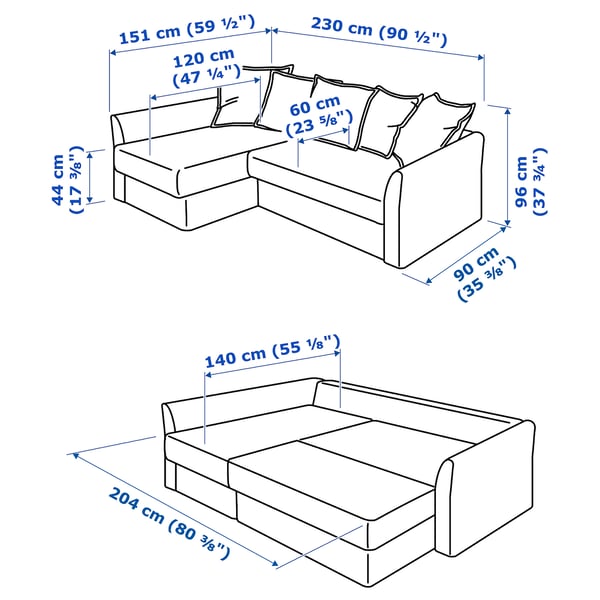 HOLMSUND Ugaona sofa ležaj, Kilanda tamnoplava