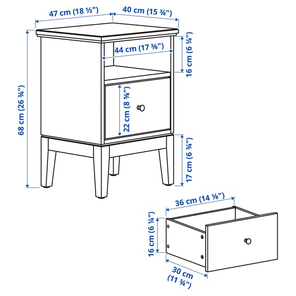 IDANÄS Noćni stočić, bela, 47x40 cm