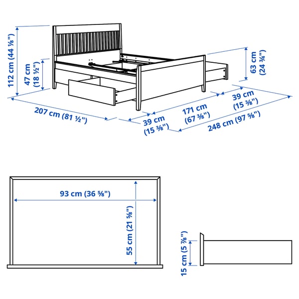 IDANÄS Okvir kreveta s odlaganjem, tamnosmeđa/Lönset, 160x200 cm
