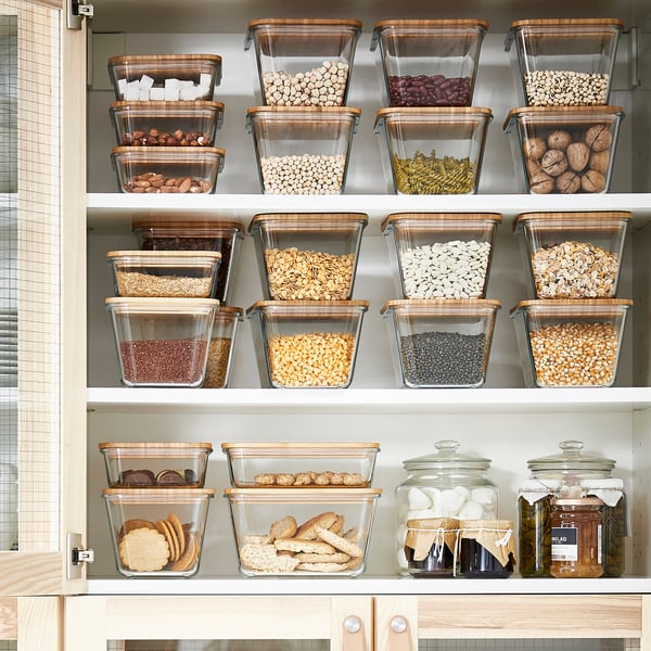 IKEA 365+ Posuda za hranu s poklopcem, kvadrat staklo/bambus, 1.2 l