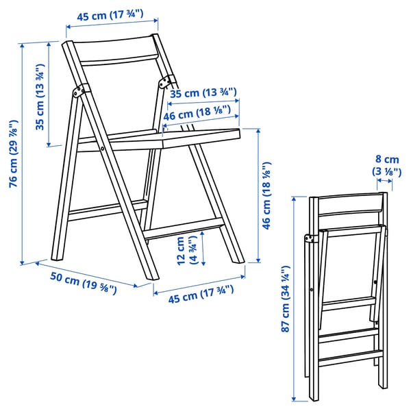 IKEA PS 2026 Sto i 2 sklopive stolice, borovina/plava/crna crvena, 70x70 cm