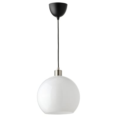 JÄRPLIDEN Visilica, bela staklo/niklovano, 30 cm