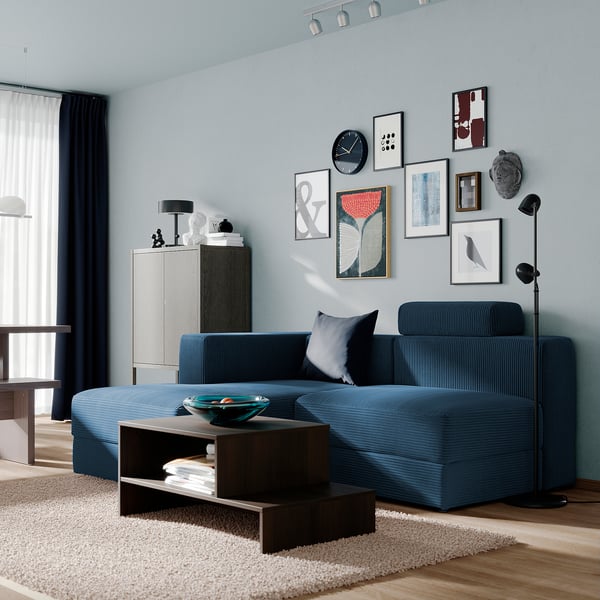 JÄTTEBO Modul.sofa s 2,5 sed. i lenjivcem, levo s naslonom za glavu/Samsala tamnoplava