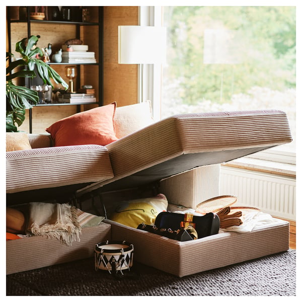 JÄTTEBO Modul.sofa s 3,5 sed. i lenjivcem, rukohvati/Samsala sivo-bež