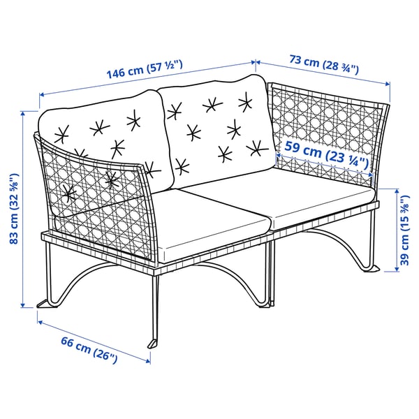 JUTHOLMEN Modularna sofa dvosed, spolja, tamnosiva/Kuddarna svetla sivobež