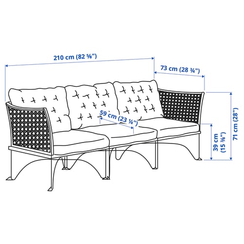 JUTHOLMEN Modularna sofa trosed, spolja, tamnosiva/Kuddarna svetla sivobež, 210x73 cm