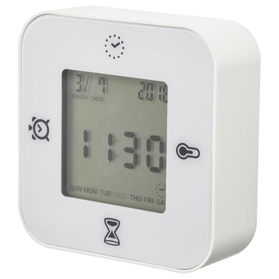 KLOCKIS Sat/termometar/alarm/budilnik, bela, 7x7 cm