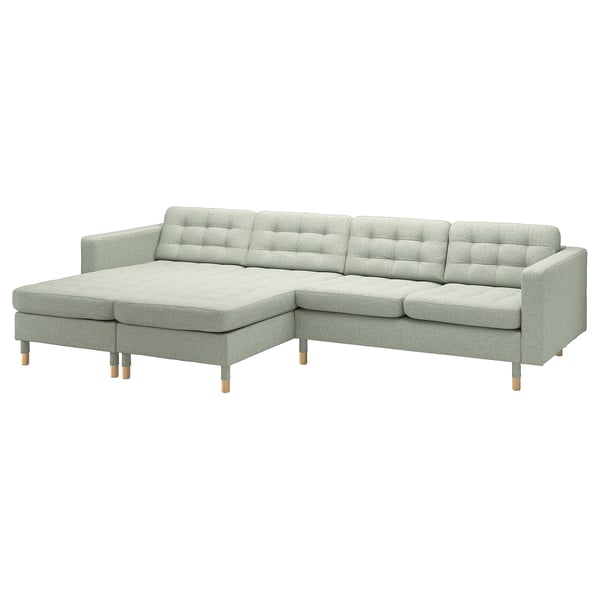 LANDSKRONA Sofa 4-sed i lenjivci, Gunnared svetlozelena/drvo