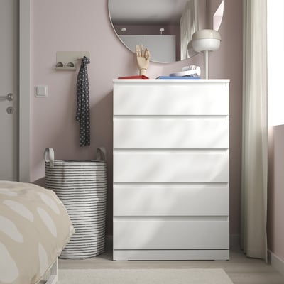 LILLBERGET Komoda s 5 fioka, bela, 70x43x108 cm