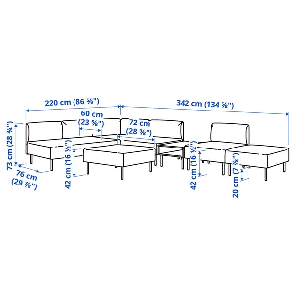 LILLEHEM Modul. sofa šestosed s pom. stočić., Vissle/bež drvo
