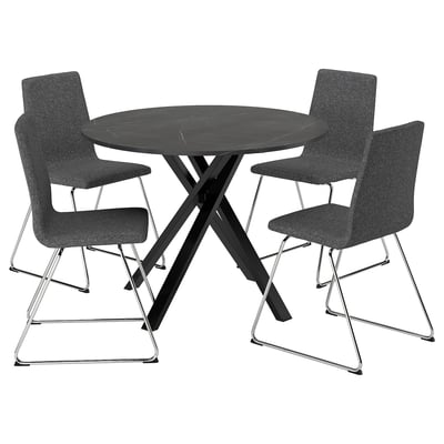 MARIEDAMM / LILLÅNÄS Sto i 4 stolice, crna im. mermera/Gunnared tamnosiva hromirano, 105 cm