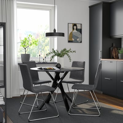 MARIEDAMM / LILLÅNÄS Sto i 4 stolice, crna im. mermera/Gunnared tamnosiva hromirano, 105 cm