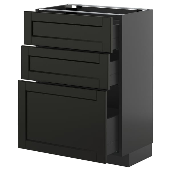 METOD / KNIVSHULT Podni element s 3 fioke, Crnosiva/Lerhyttan crno bajcovano, 60x37 cm