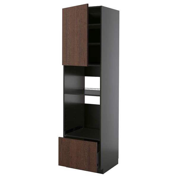 METOD / KNIVSHULT Visoki element za ugradne uređaje, Crnosiva/Sinarp smeđa, 60x60x220 cm