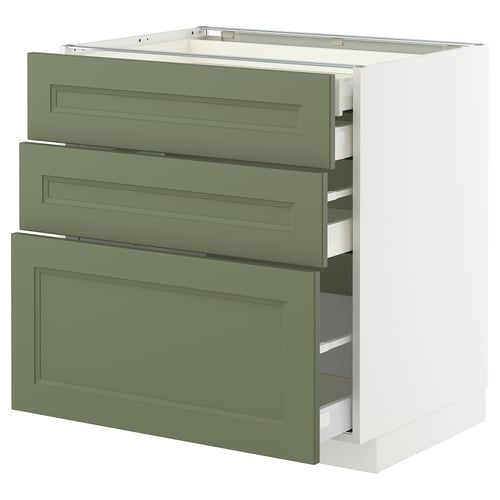 METOD / MAXIMERA Pod.elem.3front/2dnj/1srd/1vis.fiok, bela/Axstad sivozelena, 80x60 cm