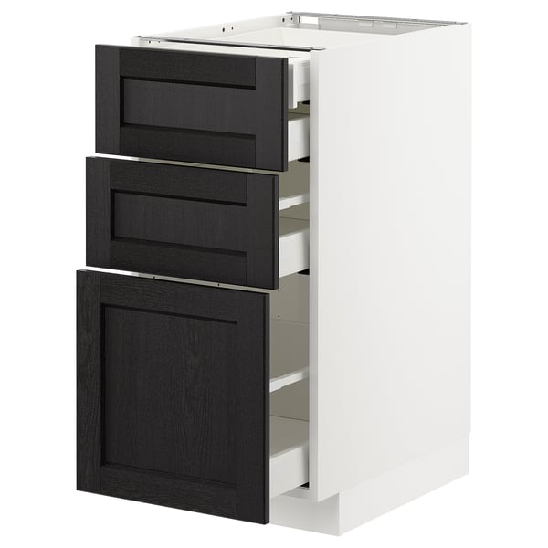 METOD / MAXIMERA Pod.elem.3front/2dnj/1srd/1vis.fiok, bela/Lerhyttan crno bajcovano, 40x60 cm
