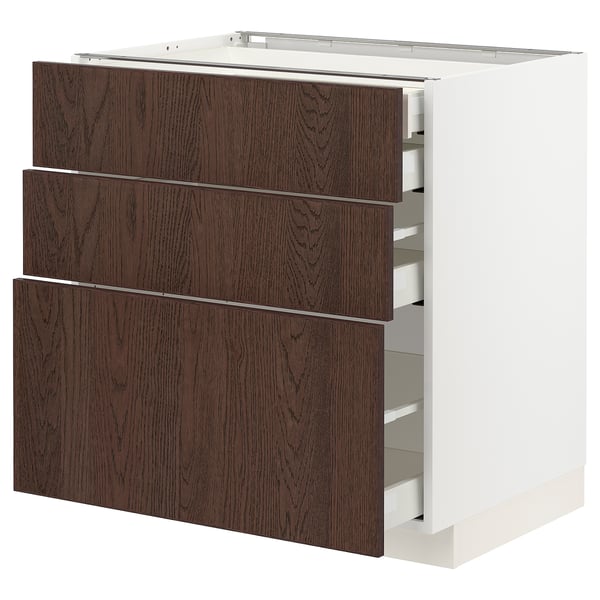 METOD / MAXIMERA Pod.elem.3front/2dnj/1srd/1vis.fiok, bela/Sinarp smeđa, 80x60 cm