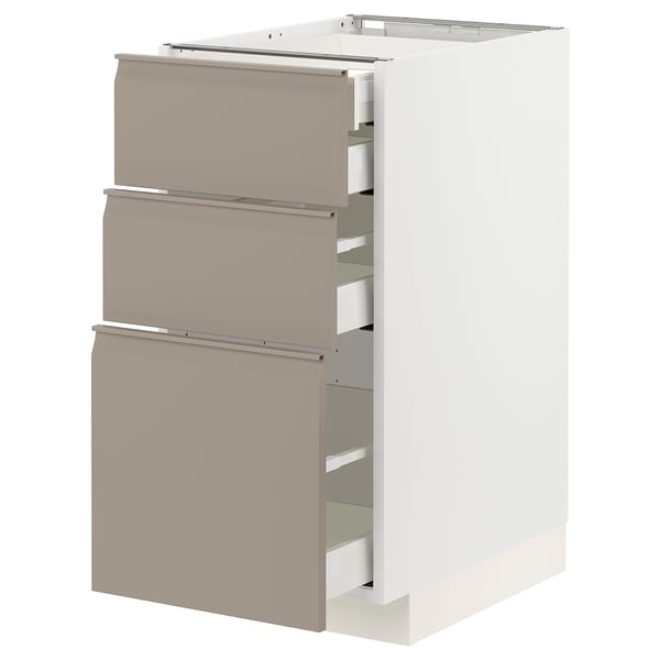 METOD / MAXIMERA Pod.elem.3front/2dnj/1srd/1vis.fiok, bela/Upplöv tamnobež, mat, 40x60 cm