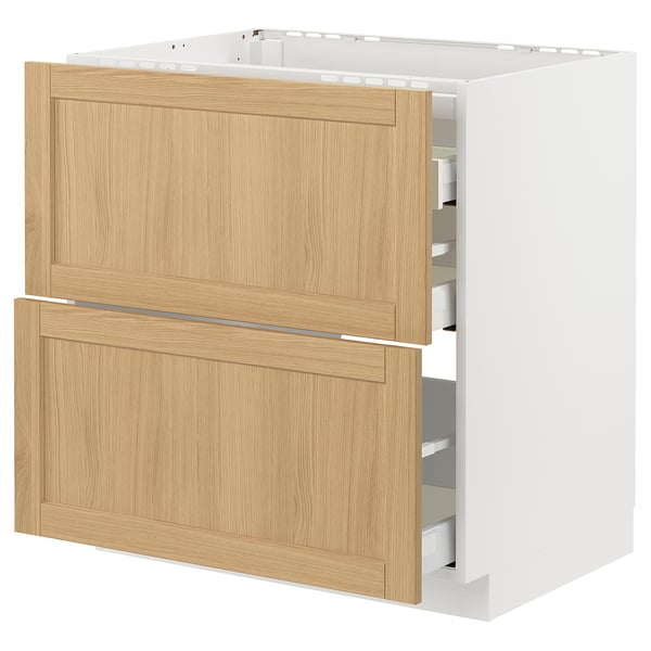 METOD / MAXIMERA Pod.elem.grej.ploča/2front/3fiok, bela/Forsbacka hrastovina, 80x60 cm