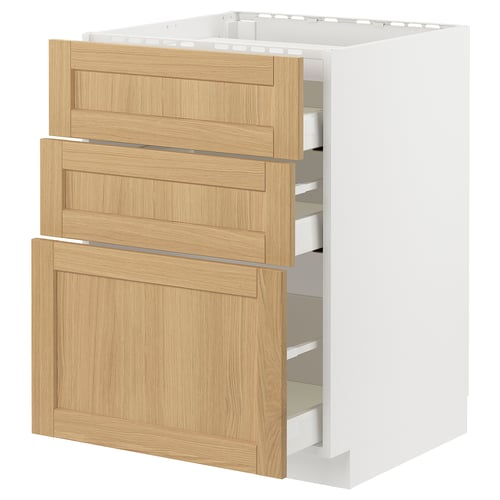 METOD / MAXIMERA Pod.elem.grej.ploča/3front/3fiok, bela/Forsbacka hrastovina, 60x60 cm