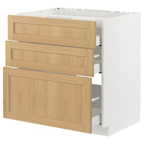 METOD / MAXIMERA Pod.elem.grej.ploča/3front/3fiok, bela/Forsbacka hrastovina, 80x60 cm