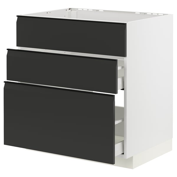 METOD / MAXIMERA Pod.element sudop. i 3front/2fioke, bela/Upplöv boja antracita, mat, 80x60 cm