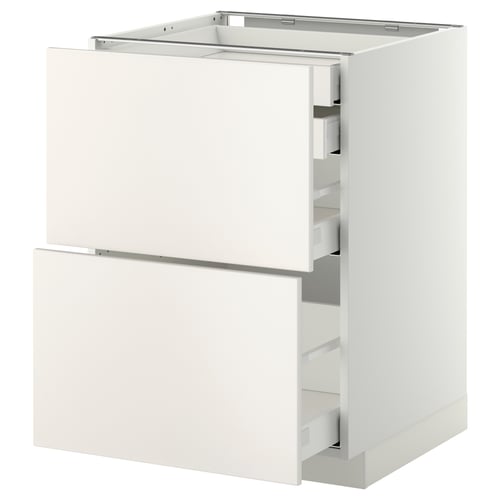 METOD / MAXIMERA Pod.orm.2front/2dnj/1srd/1vis.fiok, bela/Veddinge bela, 60x60 cm