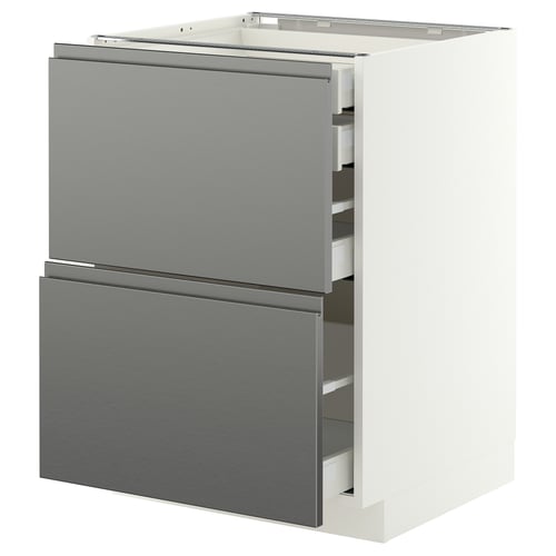METOD / MAXIMERA Pod.orm.2front/2dnj/1srd/1vis.fiok, bela/Voxtorp im. nerđajućeg čelika, 60x60 cm