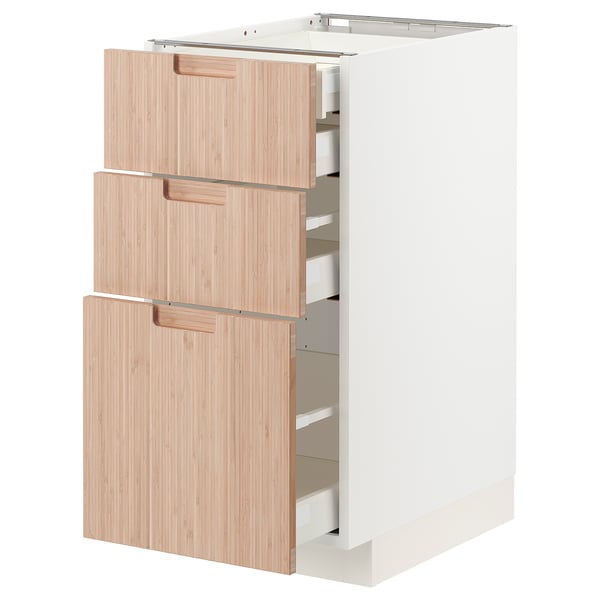 METOD / MAXIMERA Pod.orm.3front/2dnj/1srd/1vis.fiok, bela/Fröjered svetli bambus, 40x60 cm