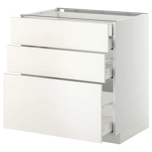 METOD / MAXIMERA Pod.orm.3front/2dnj/1srd/1vis.fiok, bela/Veddinge bela, 80x60 cm