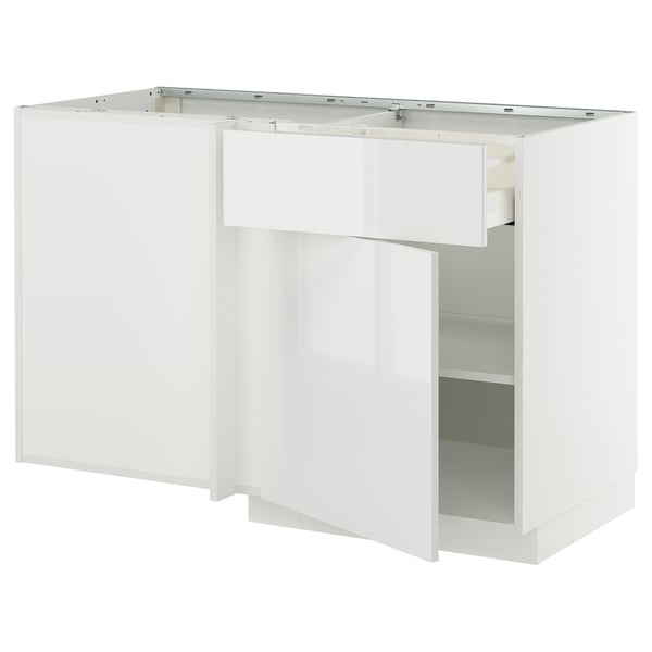 METOD / MAXIMERA Ugaoni podni elem s fiokom i polic, bela/Ringhult bela, 128x68 cm