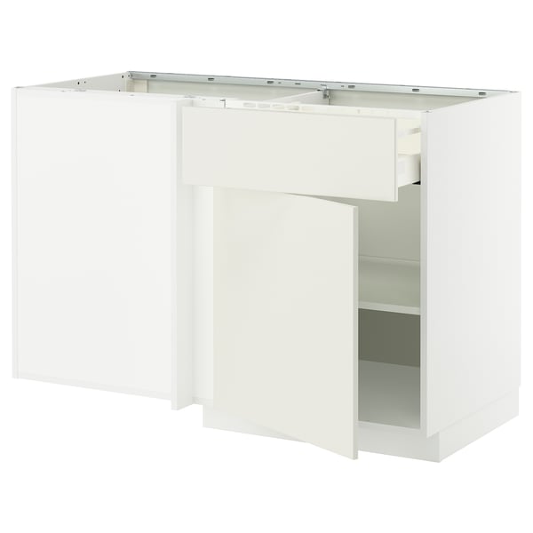 METOD / MAXIMERA Ugaoni podni elem s fiokom i polic, bela/Veddinge bela, 128x68 cm