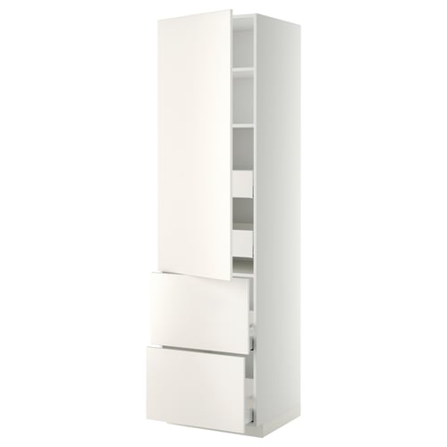 METOD / MAXIMERA Vis.el. s polic/4fiok/vrat/2front, bela/Veddinge bela, 60x60x220 cm